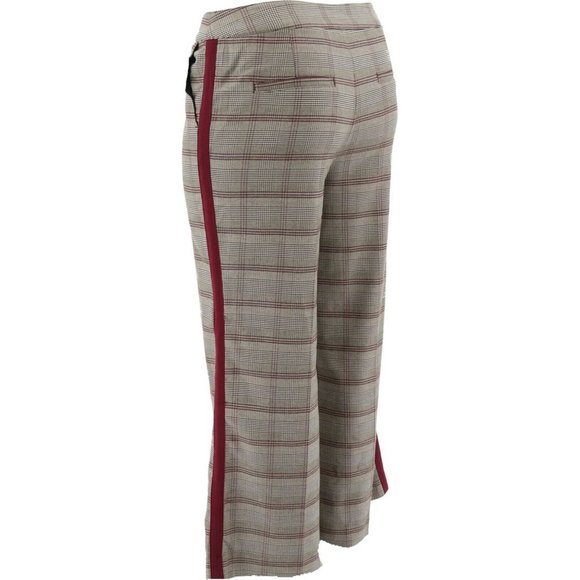 NWT G.I.L.I. PETITE WIDE LEG PLAID PANTS OLIVE/BURGUNDY STRIPE-VARIOUS SIZES - Picture 3 of 16
